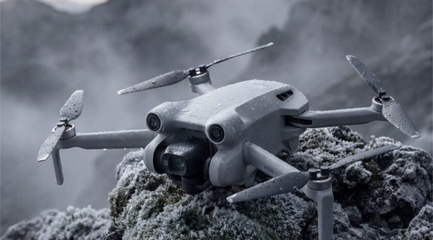 , drone; DJI Mini 4 Pro в горах – референс предметной съёмки дрона