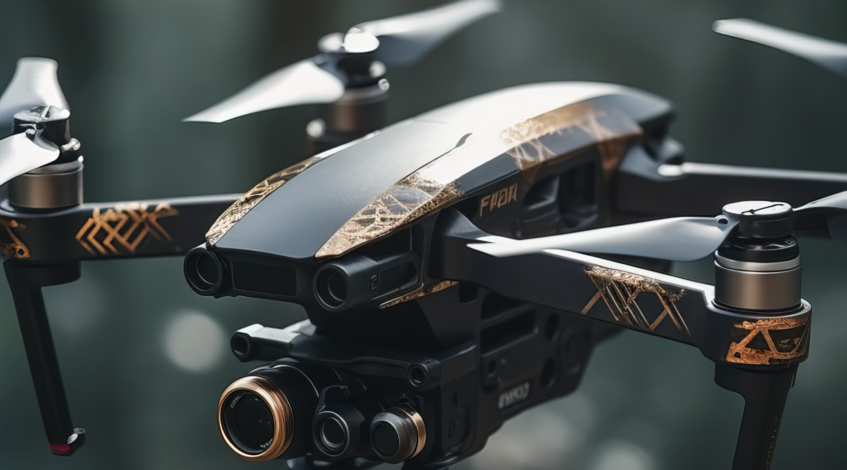 , drone; Gold and black Drone Concept photo