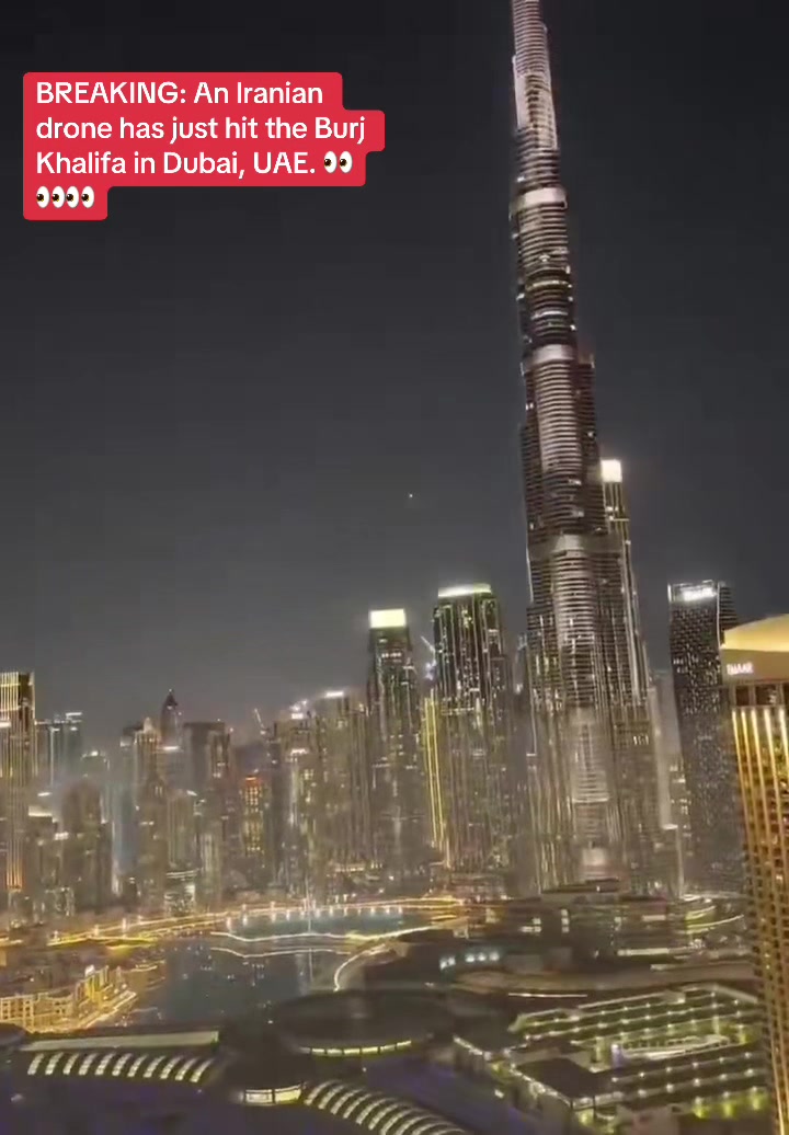RUPTURE : Un drone iranien vient de percuter le Burj Khalifa à Dubaï, aux Émirats arabes unis.